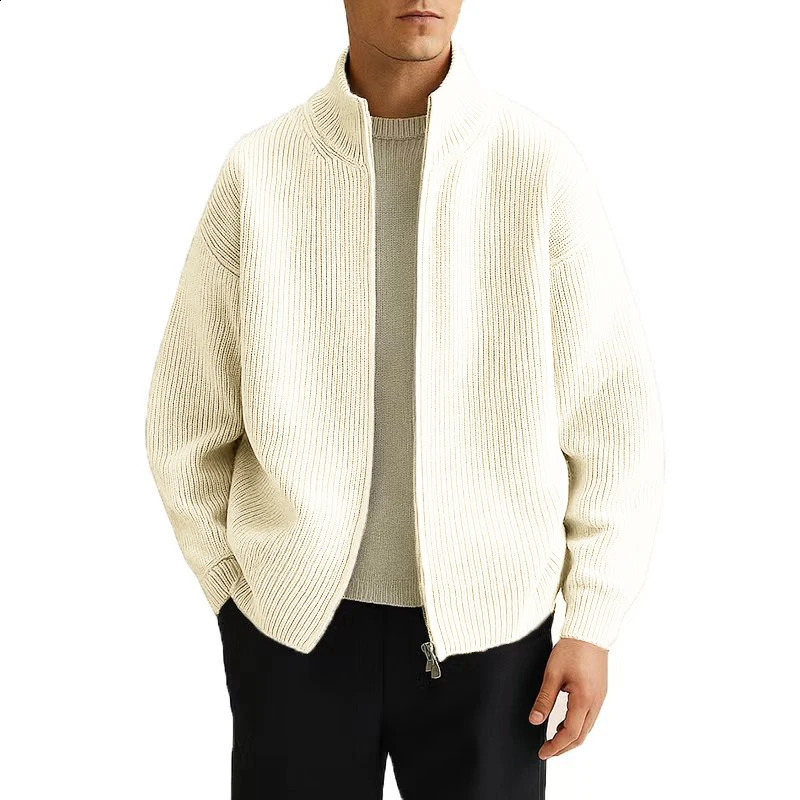 Mens Full Zip Cardigan Sweater Casual Mock Neck Ribbed Knitted Winter Chunky Sweaters Warm Outerwear Coats for Men 251023