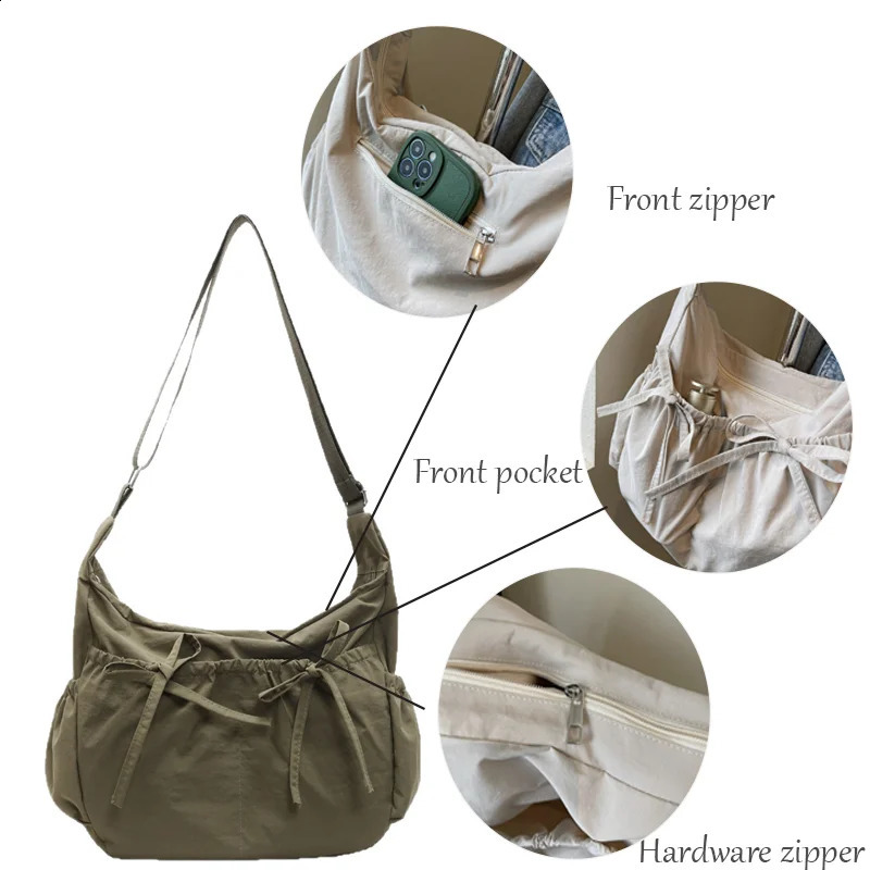 Large Capacity Womens Shoulder Bags Lightweight Nylon Pleated Crossbody Bag Multiple Pockets Hobo For Women Commuting 251014