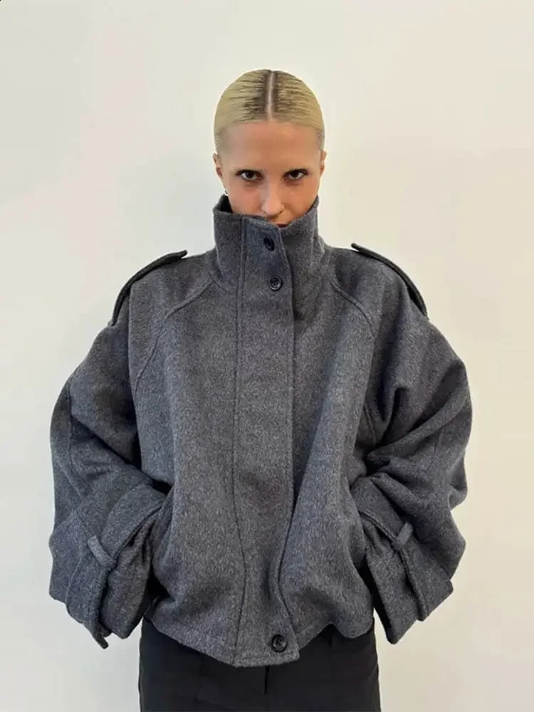 Casual Stand Collar Woolen Womens Coats Long Sleeve Single Breasted Pockets Thick Warm Jacket 2025 Autumn Winter Lady Outerwear 251018