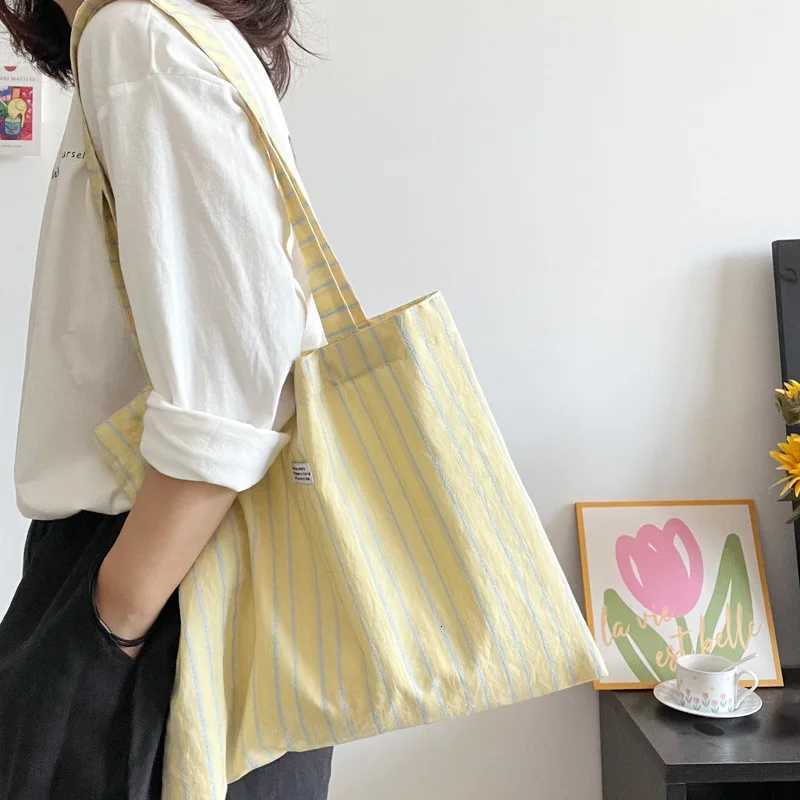 Contrast Color Womens Stripes Shoulder Bag Thin Cotton Ladies Eco Shopping Bags Casual Travel Female Girls Summer Tote HandbagsL251023