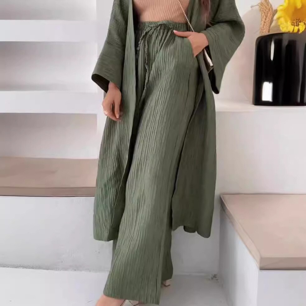 Women's designer fashion European and American autumn new style pleated texture split straight leg wide leg pants two-piece set