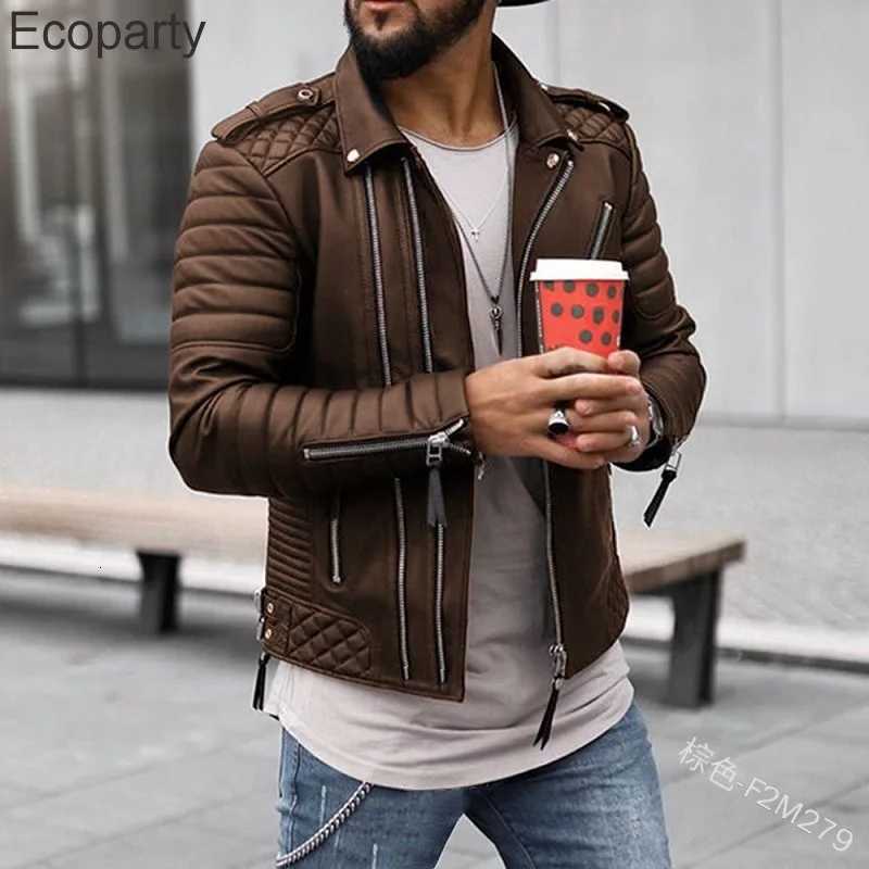2023 Autumn Winter Mens Fashion Pu Leather Jacket Black Slim Lapel Zipper Coat Motorcycle Jacket Male Casual Clothing Outwear W251023