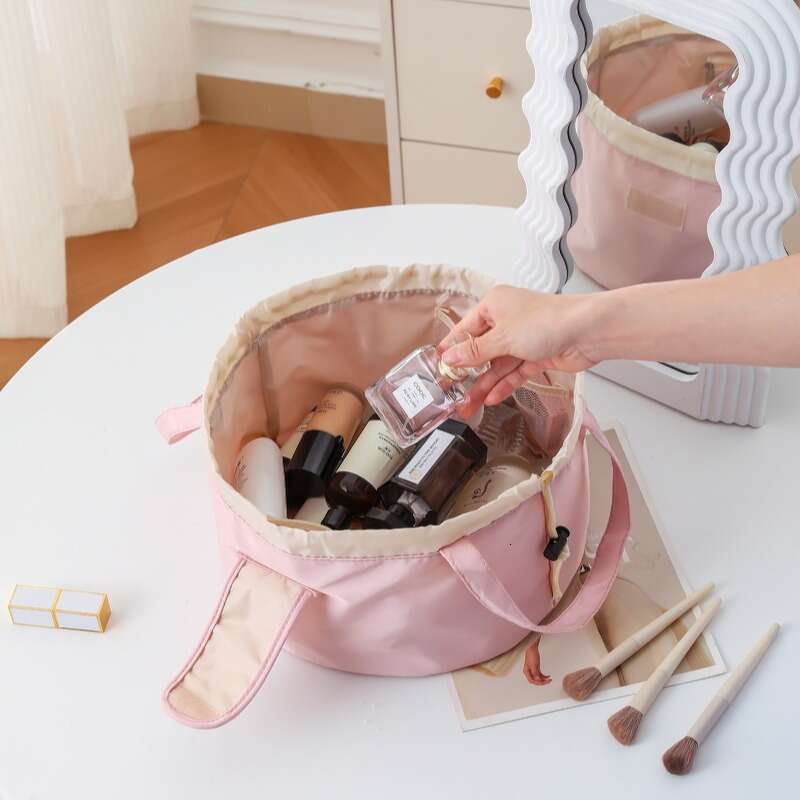 Lazy Makeup Travel Portable Large Capacity Waterproof Toiletry Handheld Drawstring Closure Bucket Bag