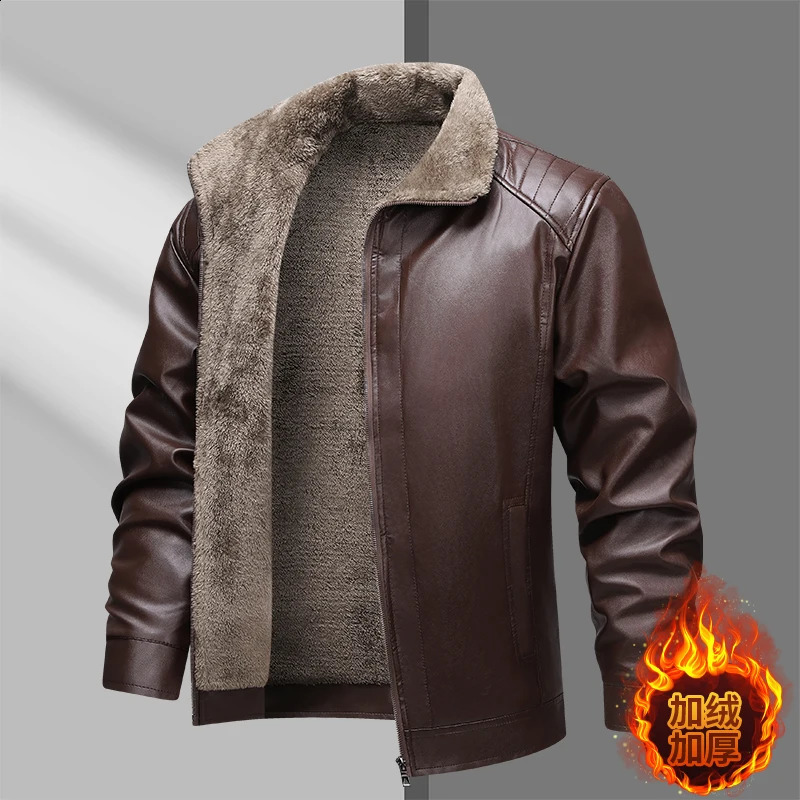 Highquality lapel and fleece leather jacket for men thickened allinone fur dad coat 251023