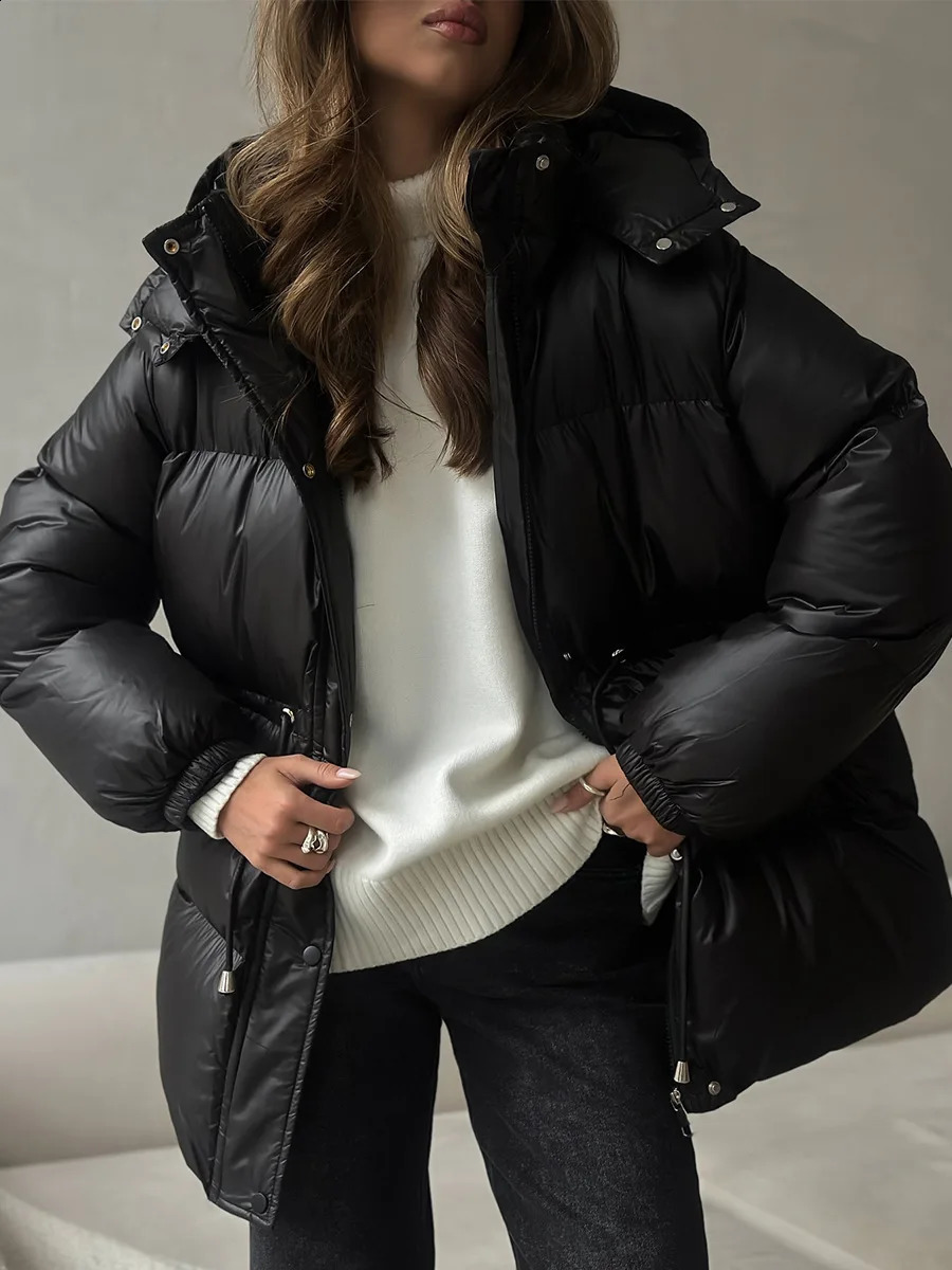 Wolfeel Drawstring Slim Fit Cotton Jacket Womens Winter Hooded Zipper Robe Comfortable Warm Bread 251021
