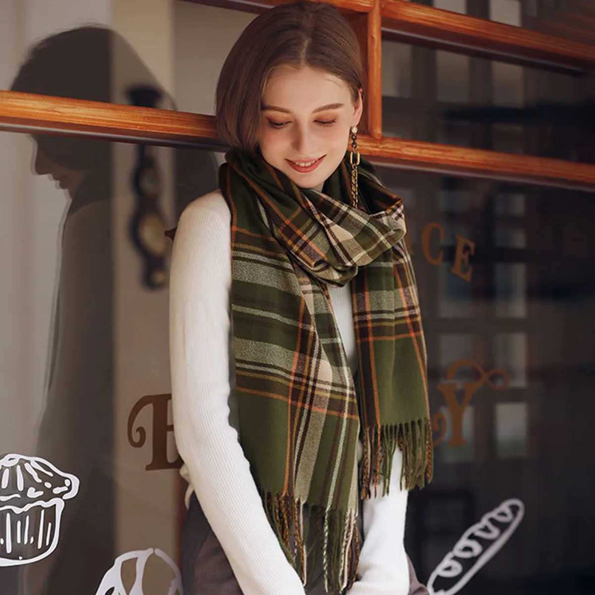 Womens Fashion Scottish Style Tartan Warm Scarf Plaid Soft Long Wrap Shawl Christmas Valentines Day for Girlfrend Wife Mom J251113