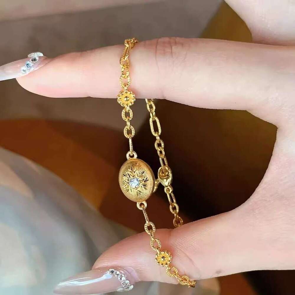 New Niche Design Brushed Carved Vintage gold Heavy Craft Light Style Elegant Women's Bracelet