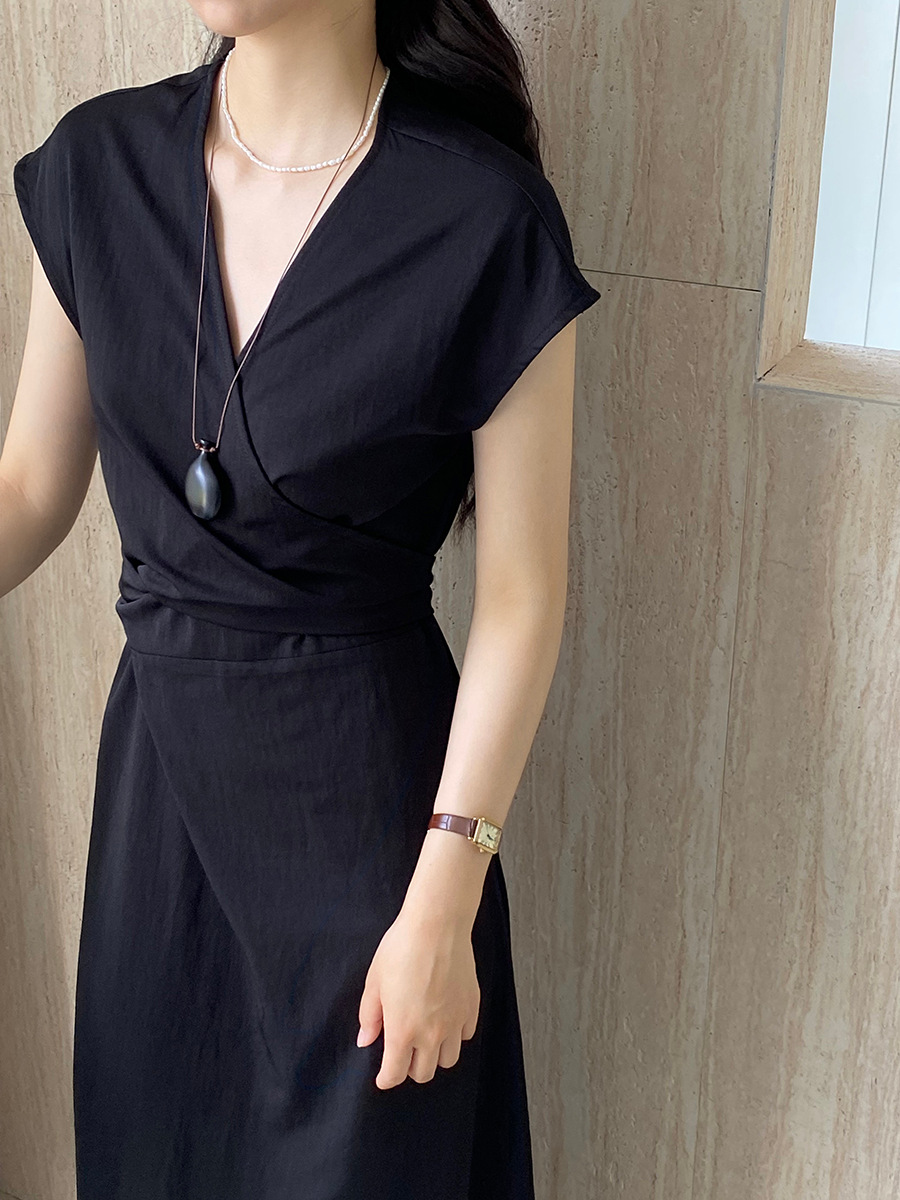 X8321 New French Lace-up Waist Dress Women's Summer Dress Textured High-end Long Dress