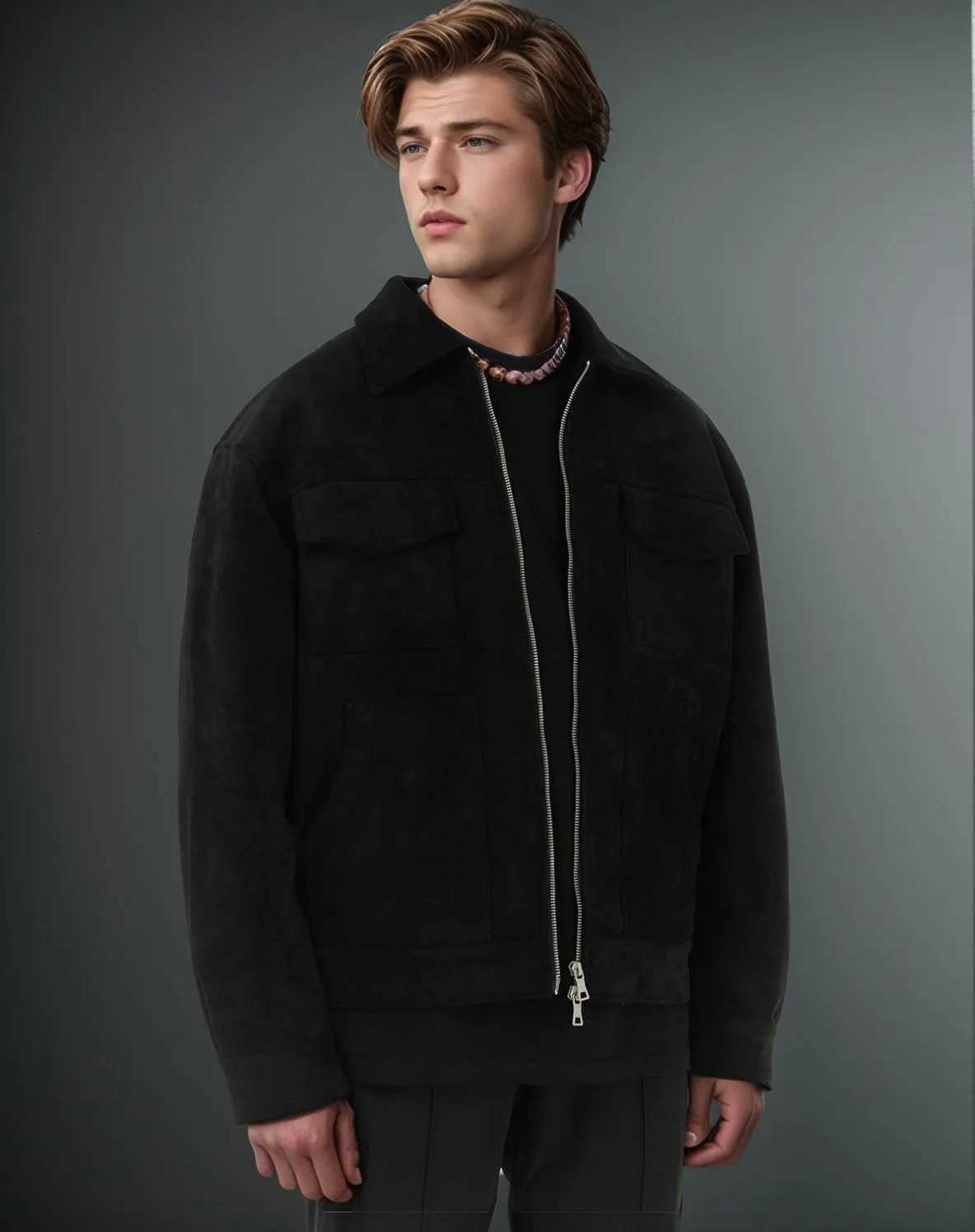 European and American trendy mens jacket spring and autumn mens zipper large pocket jacket W251023