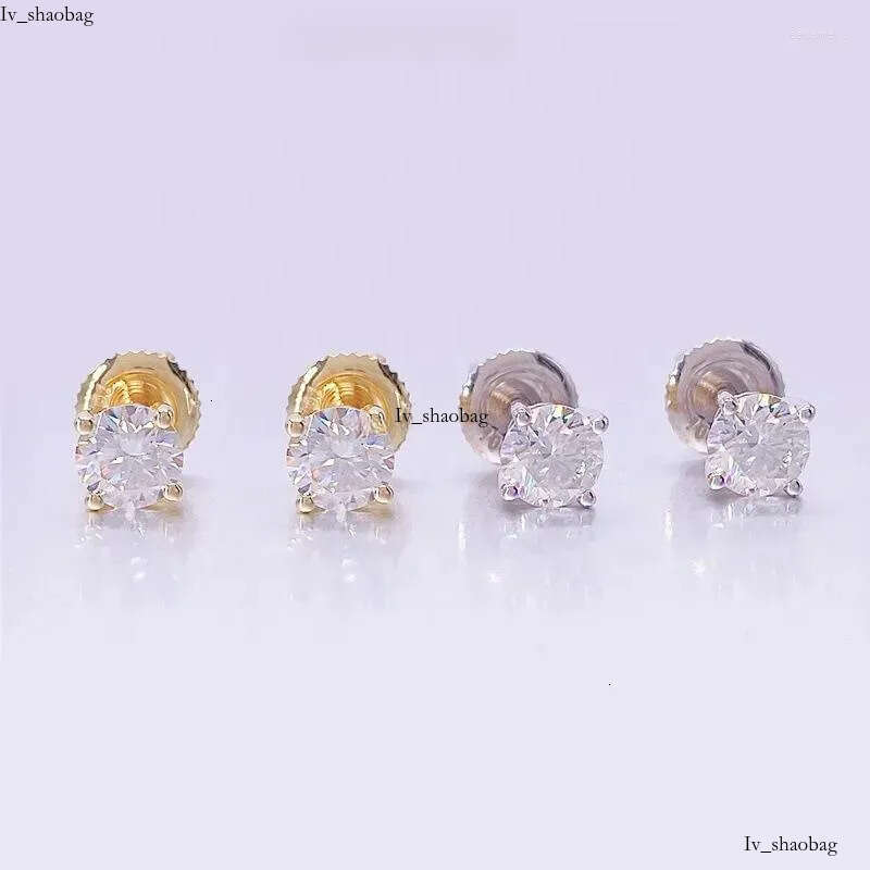 Stud Earrings 0.2-4CT 3-8mm Moissanite Screwback Women Sterg Sier 14K Gold Plated Moisanite Solitaire Pass