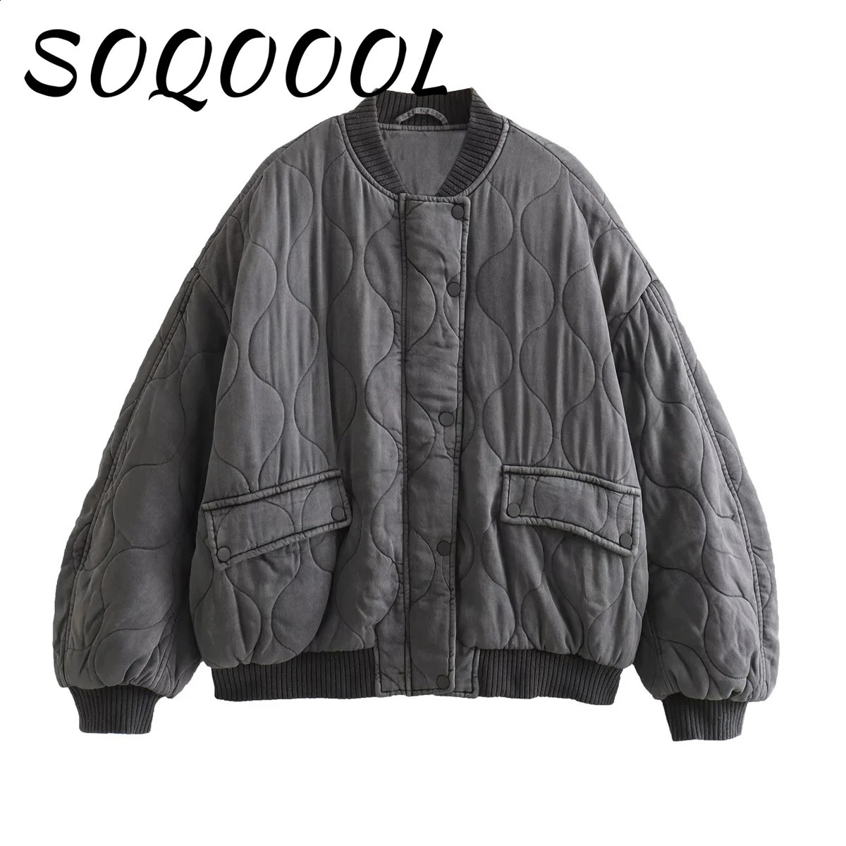 Fashion Elegant Solid Bomber Jacket Coat Womens Warm Long Sleeved Loose Casual Outwear Club Party Grey Street Wear Female 251013