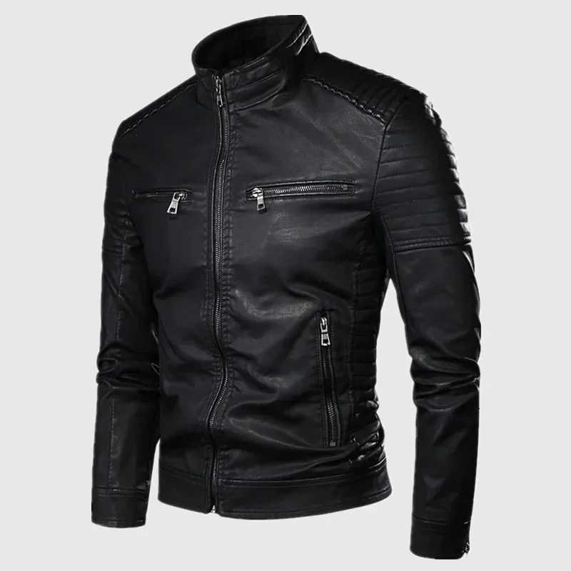 Mens Biker Leather Jacket Standup Collar Punk Men Leather Jacket for Outdoor Clothes Leather Jacket Men Fashion Stylish Coat W251023