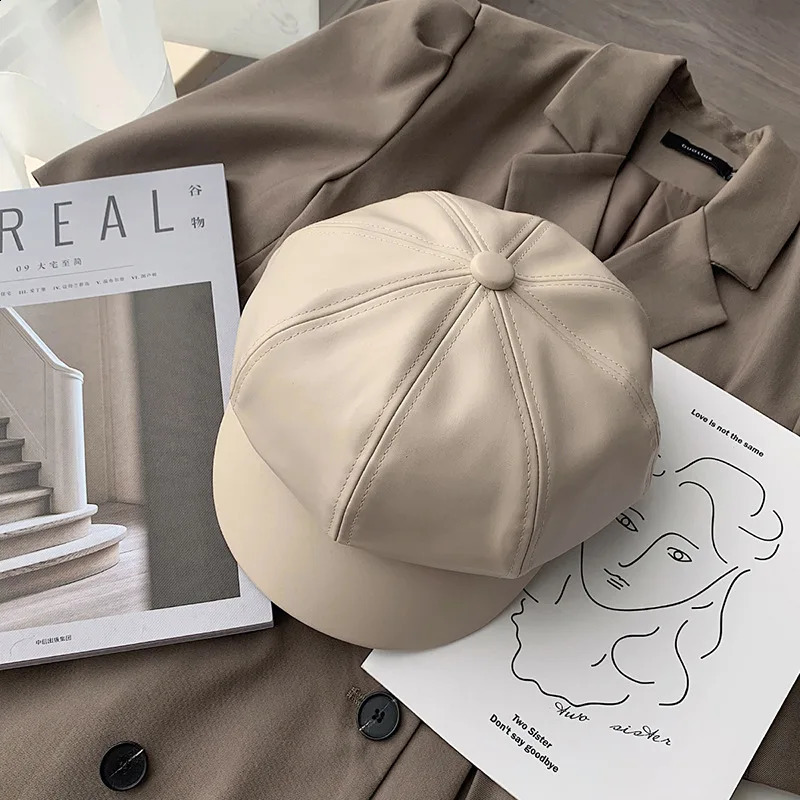 Autumn Winter PU Leather Beret Vintage sboy Cap Fashion Pumpkin Hat for Women Warm Retro Artist Baker Boy Hat 251021