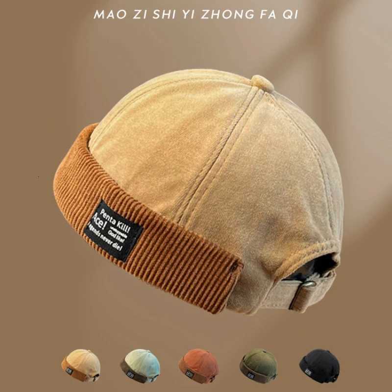 Y2K Vintage Beanie Hat Without Visor Docker Brimss Hats Retro De Corduroy for Men Wen Hip Hop Streetwear Winter AutumnW251023