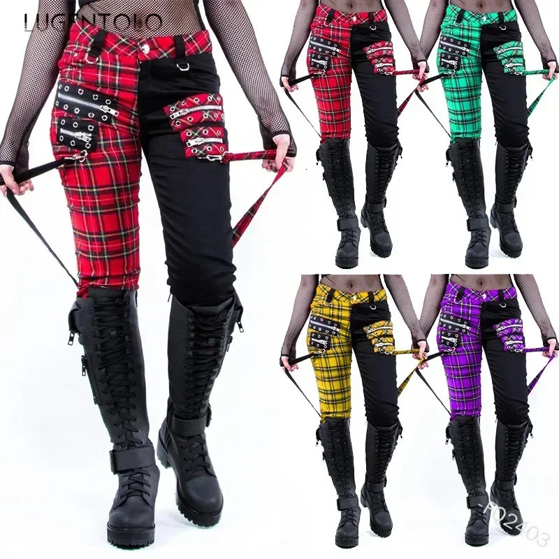 Women Pants Plaid Autumn Trousers Personality Bandage Splice Casual Womens Print Large Size Pencil Clothing 251016