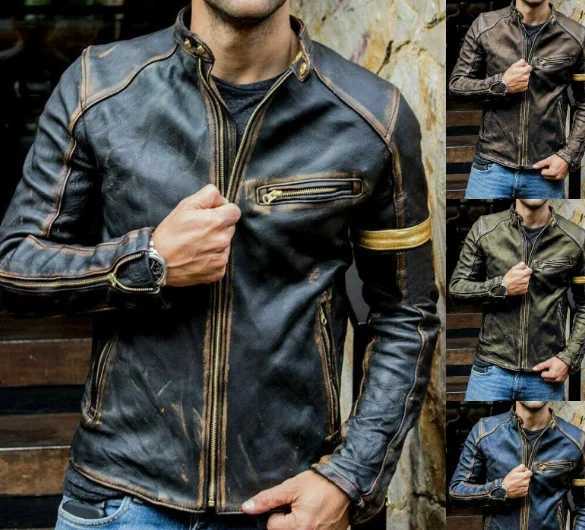 Retro Fashion Leather Jacket Streetwear Blazer Casual Jackets Men Outerwear Leather Moto Jacket Trend Brand Mens New Clothing W251023