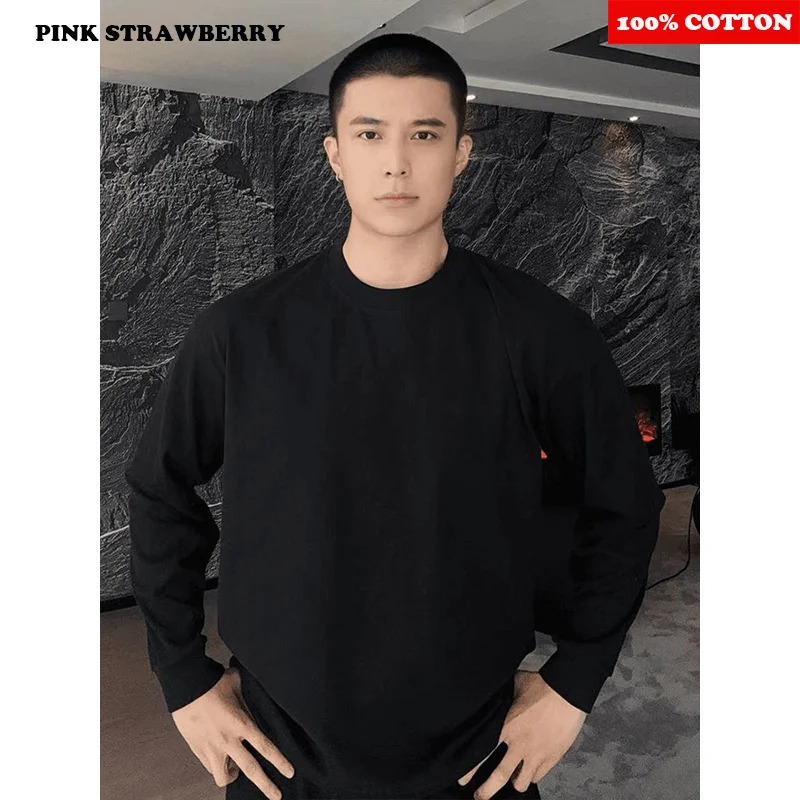 100 Cotton White Long sleeve Tshirt Men Autumn Solid color High quality Loose Casual Black Tee Y2k Top Men clothing 251020