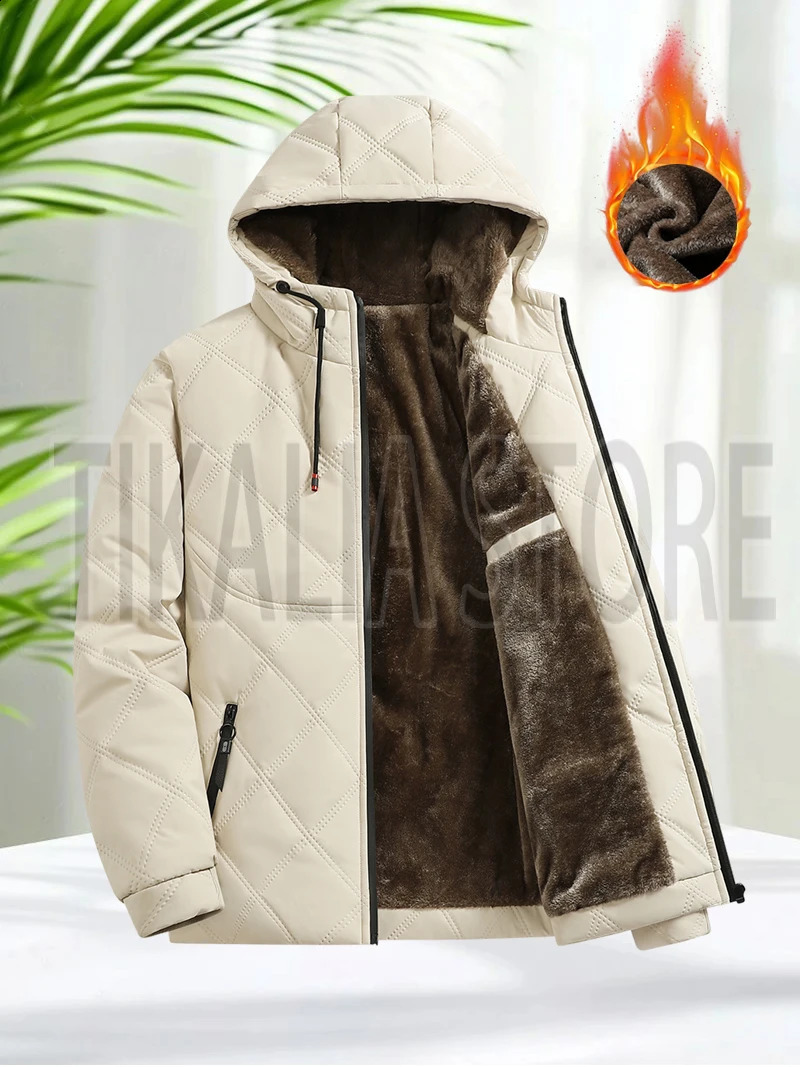 Mens Hooded Quilted Cotton Padded Jacket Winter Warm Coat with Sherpa Fleece Lining Thick Insulated Parka for Cold Weather 251015