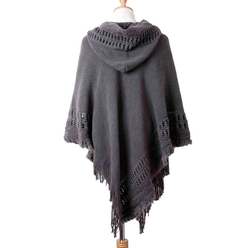 Women Ladies Tassel Cape Coat Fringe Poncho Oblique Stripe Coat Bohemian Shawl Scarf 251016