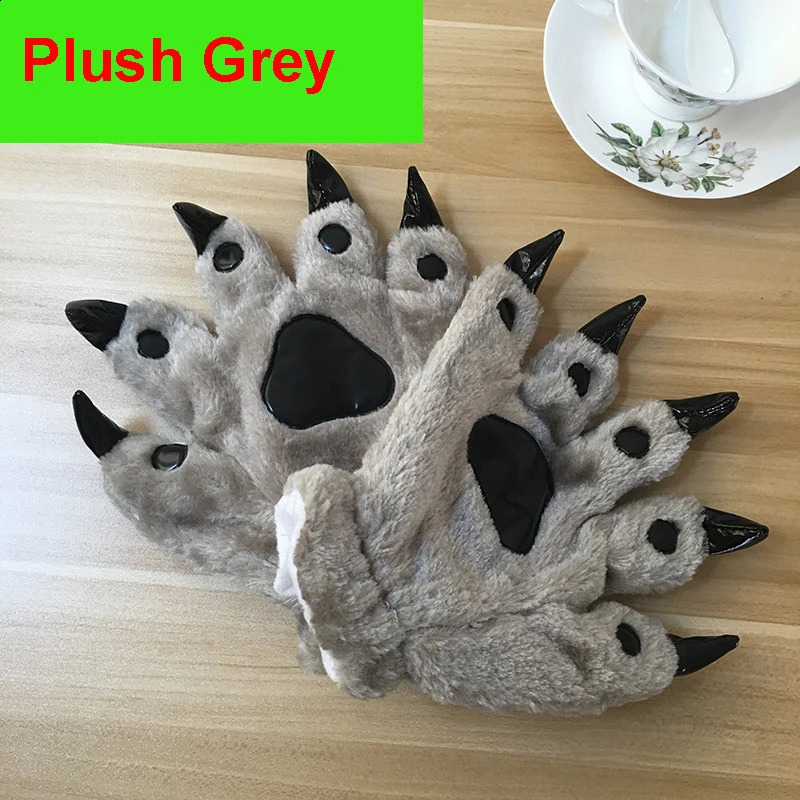 A Pair Animal Paw Gloves Cute Kigurumi Paws Winter Gloves Men Women Soft Plush Flannel Dinosaur Bear Finger Claw Halloween Party 251021