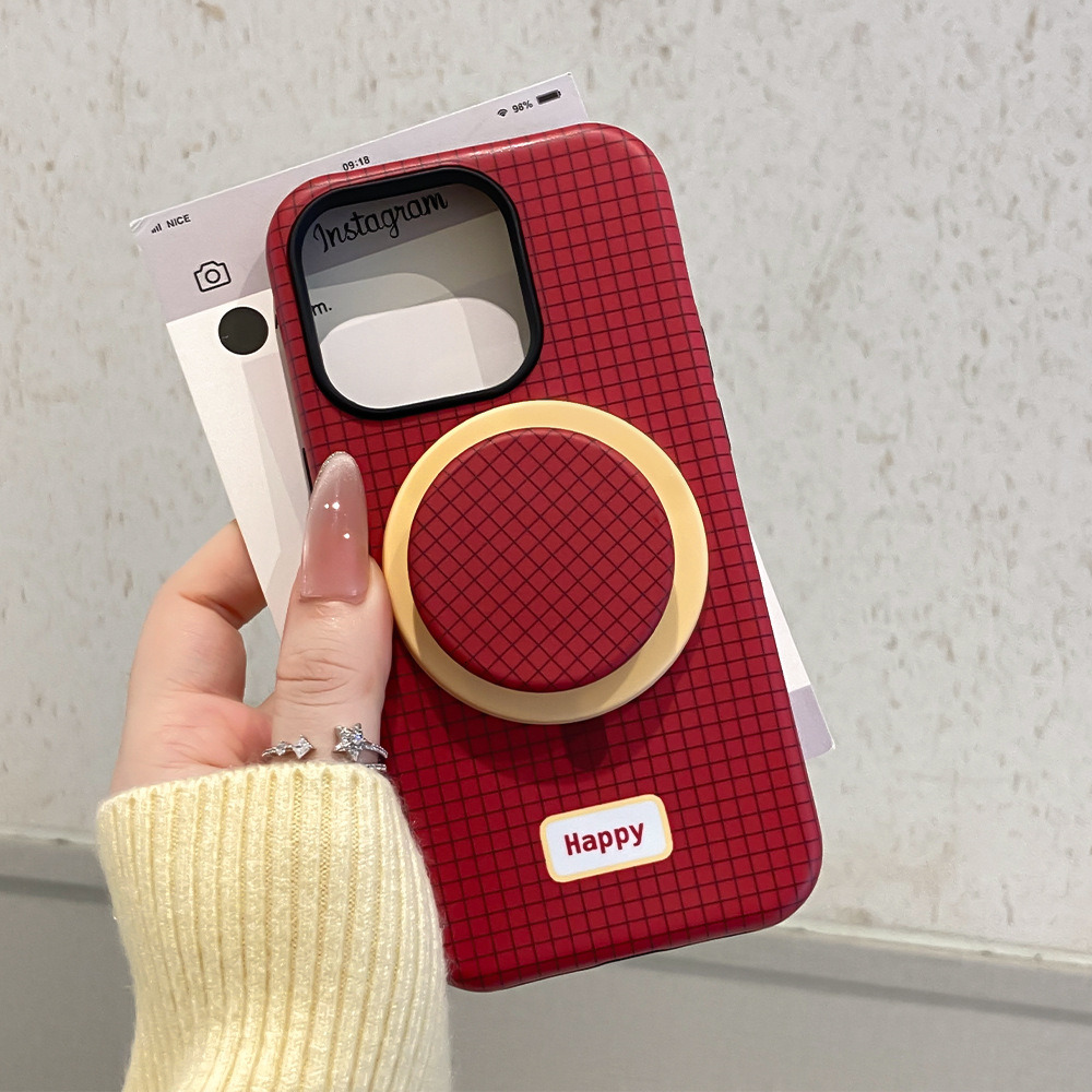Magnetic 2-in-1 Stand Compatible with iPhone 16 Pro Max Phone Ins Red Plaid 15/17 Protective Case 13