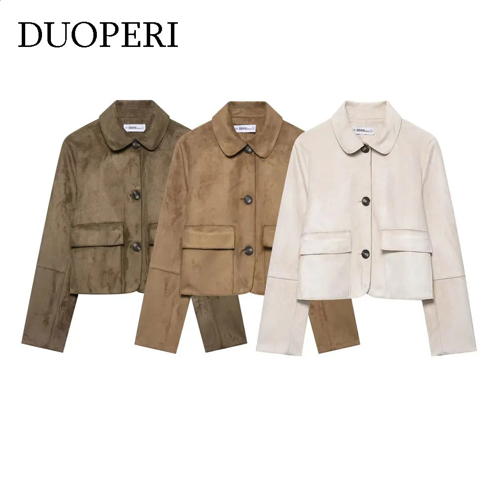 DUOPERI Autumn Winter Women Solid Jackets With Pockets Vintage Lapel Neck Long Sleeves Female Elegance Chic Lady Outfits 251018
