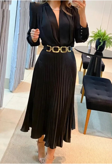 New designer women's clothing, European and American solid color plus size pleated long skirt, hot selling fashion long skirt