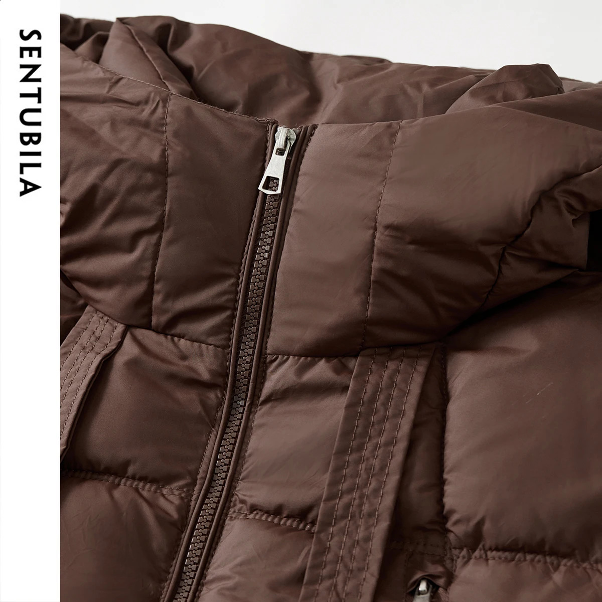 SENTUBILA Womens Long Parkas Winter Padding Coat Oversized Stand Neck Hooded Zipper Warm Outerwear Woman Clothes W44M58169 251021