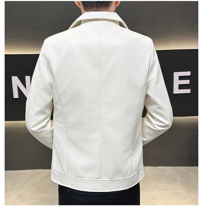 Autumn Mens Green Lapel PU Jacket Black Faux Leather Motorcycle Coats CoffeeBrown Casual Top Asian Sizes Fit Slim Cut W251023