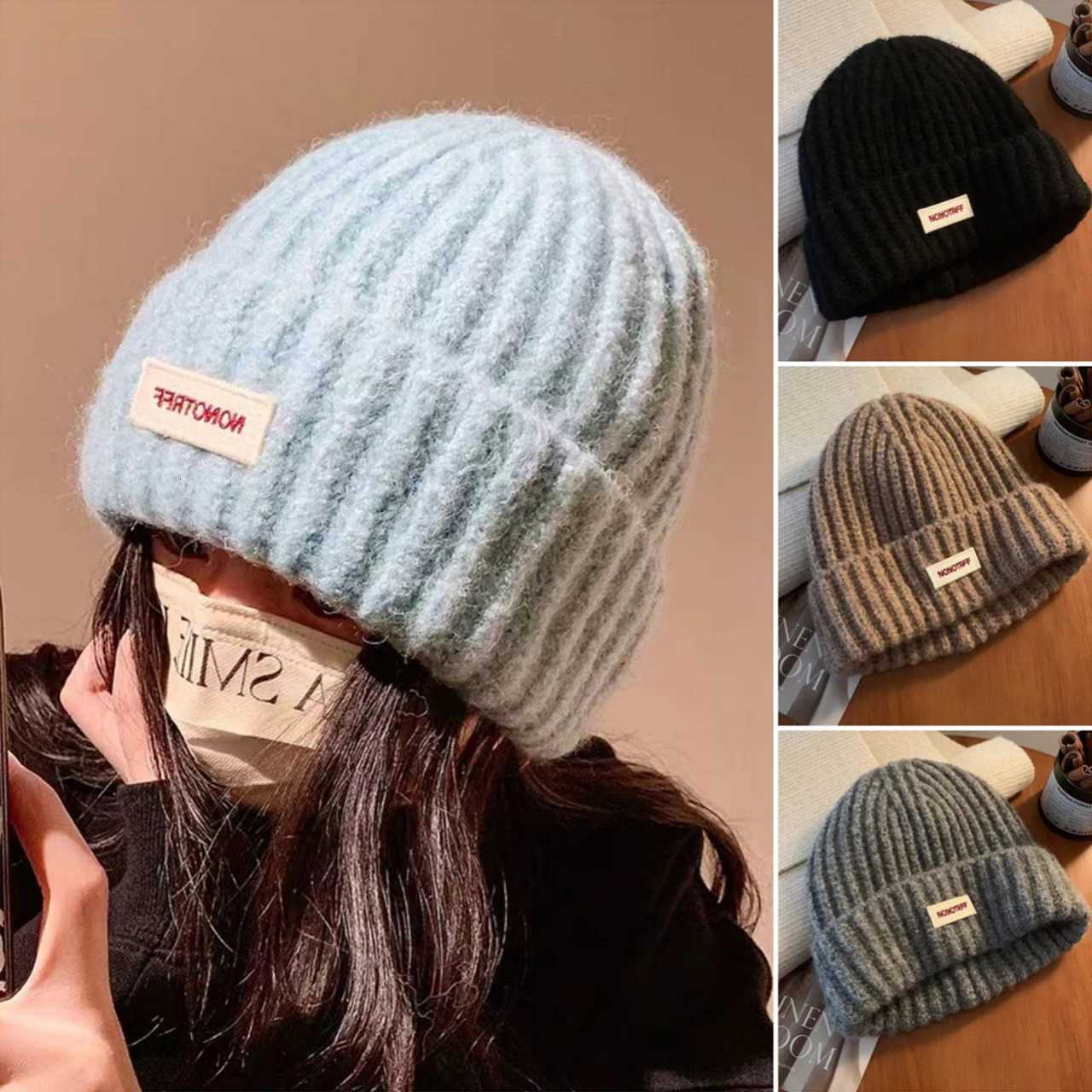 Women Winter Hat Solid Color Woolen Knitted Beanie Outdoor Anticold Ladies Girls Warm Crochet Pullover CapXJ251023