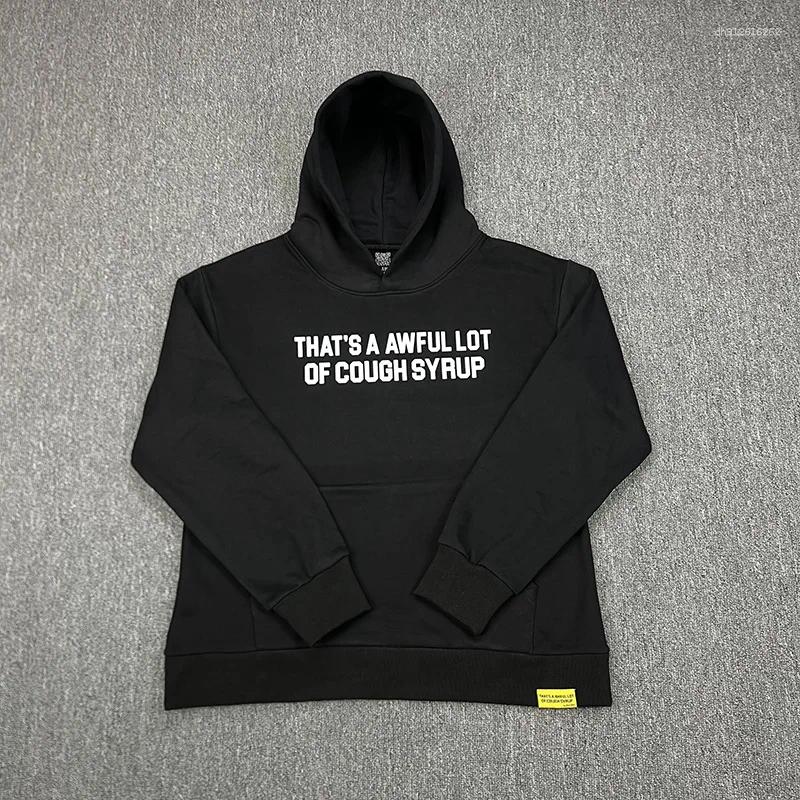 Men's Hoodies Men Women Casual White Letters Print That's A Awful Lot Of Cough Syrup Pullovers Cotton Loose Black Hoodie With Tag