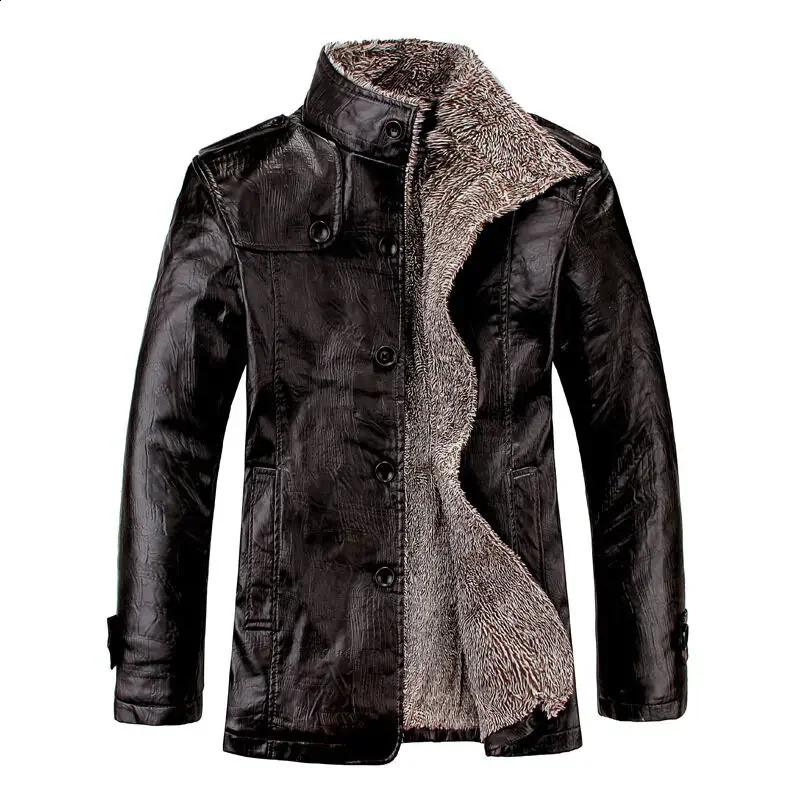 Windproof Warm Winter Coat Male Leather Fleece Motorcycle Mens Plus Velvet PU Jacket Casual Faux 251023