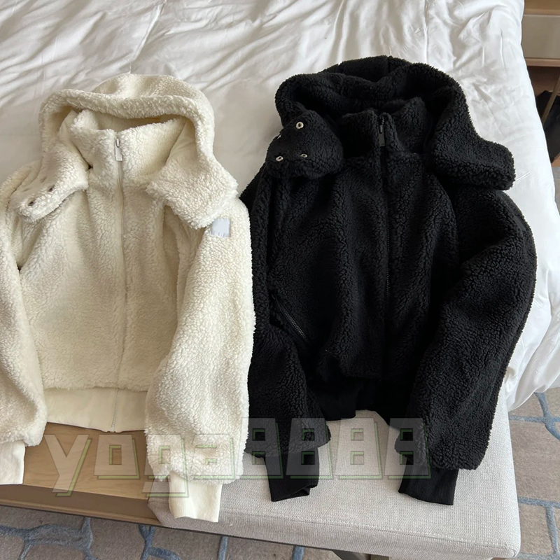 Designer Womens Jacket Brown Lamhair Hooded Short Jacket Yoga Coat Thick Warm Coat Sporty Casual Stand Up Collar Zipper Jacket Top Sports Jacket Winter Outerwear