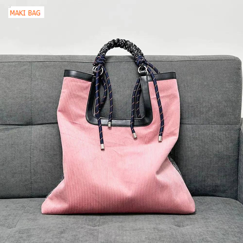 Autumn and Winter New Corduroy Handbag Vintage Large Capacity Splicing Weaving Knot Luxury Bag Fashion Trend Women's Shoulder Bag Designer Bag