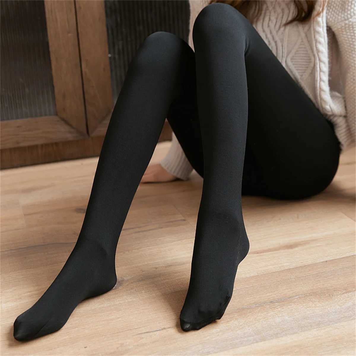 2Pcs Women Warm Winter Leggings Pantyhose High Waist Solid Color Velvet Thickened Velvet Legging Stretchy Black Skin StockingsT251023