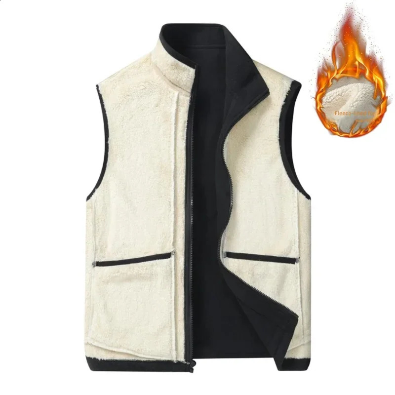 Fleece vest for men and women in spring thickened warm standup collar loose large sized jacket with fleece 251023