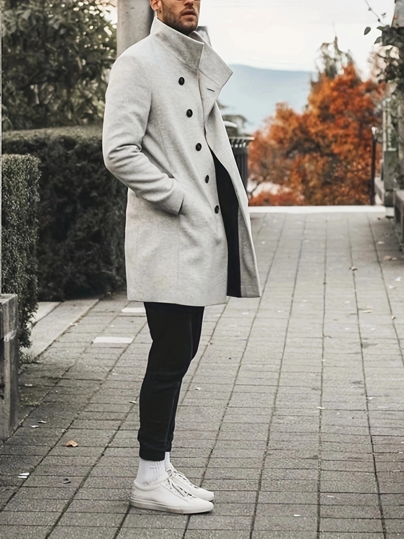 Winter Thickened Overcoat for Men Wool Blend Long Coat with Stand Collar Streetwear 251015