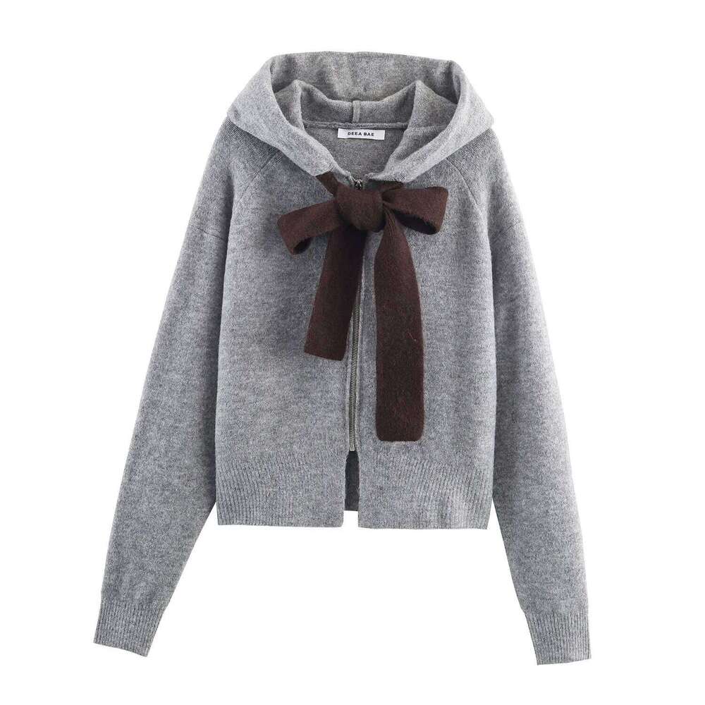 Women's Knitted Jacket 2025 Women Long Sleeve Zipper Hooded Jackets High Street Short Coats Lady Autumn New Outerwears