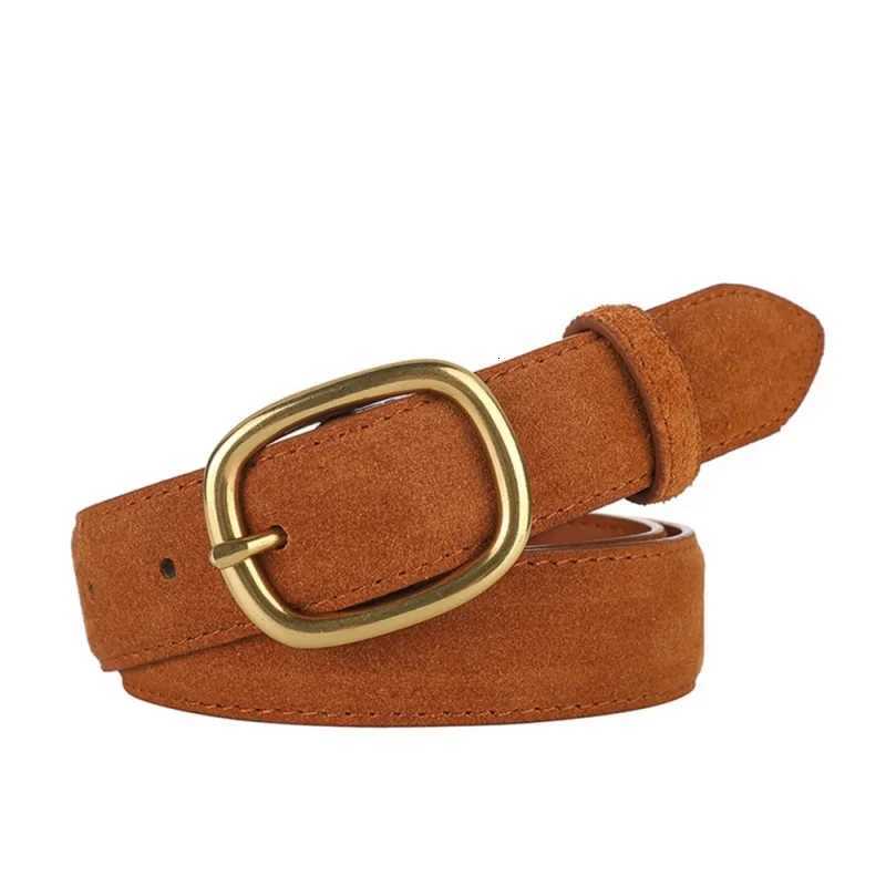 Luxury Suede Cowhide Leather Belt for Women Lady Girl Vintage Style with Gold Buckle Dress Coat Waistband for Dresses JeansXJ251023