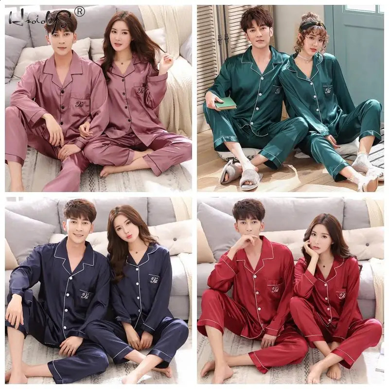 Pajama suit Satin Silk Pajamas Sets Couple Sleepwear Family Pijama Lover Night Suit Men Women Casual Home Clothing 251021