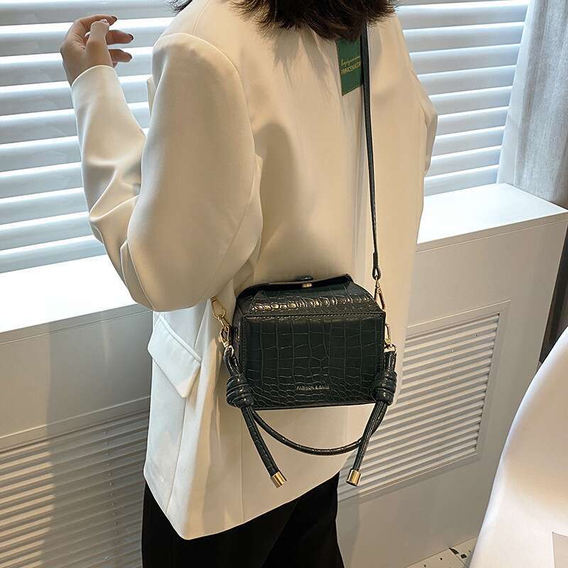 New Sensation Women's Crocodile Pattern Handbag Square Box Style Crossbody Bag