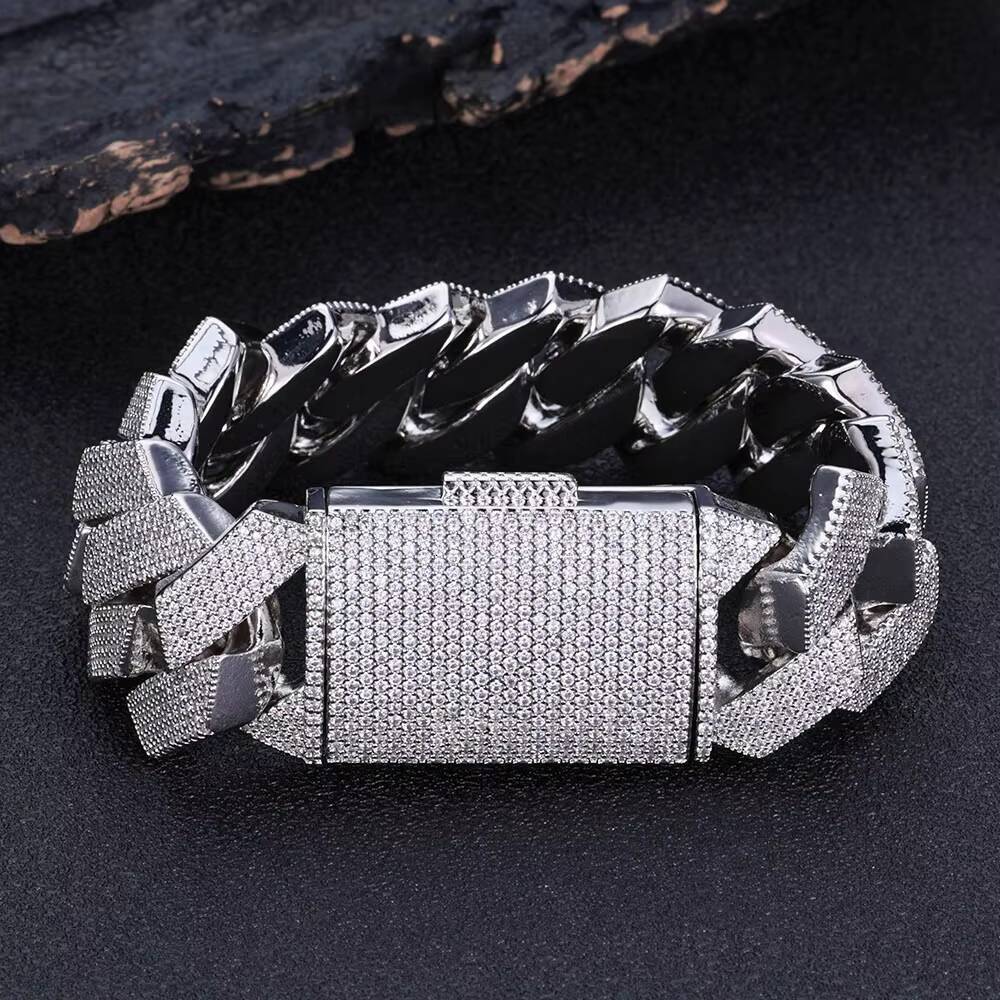 Hip Hop Fine Jewelry 25mm Chunky Cuban Chain Bracelet for Men Women Gold Silver Iced Out Full Diamond Prong Cuban Link Bracelets