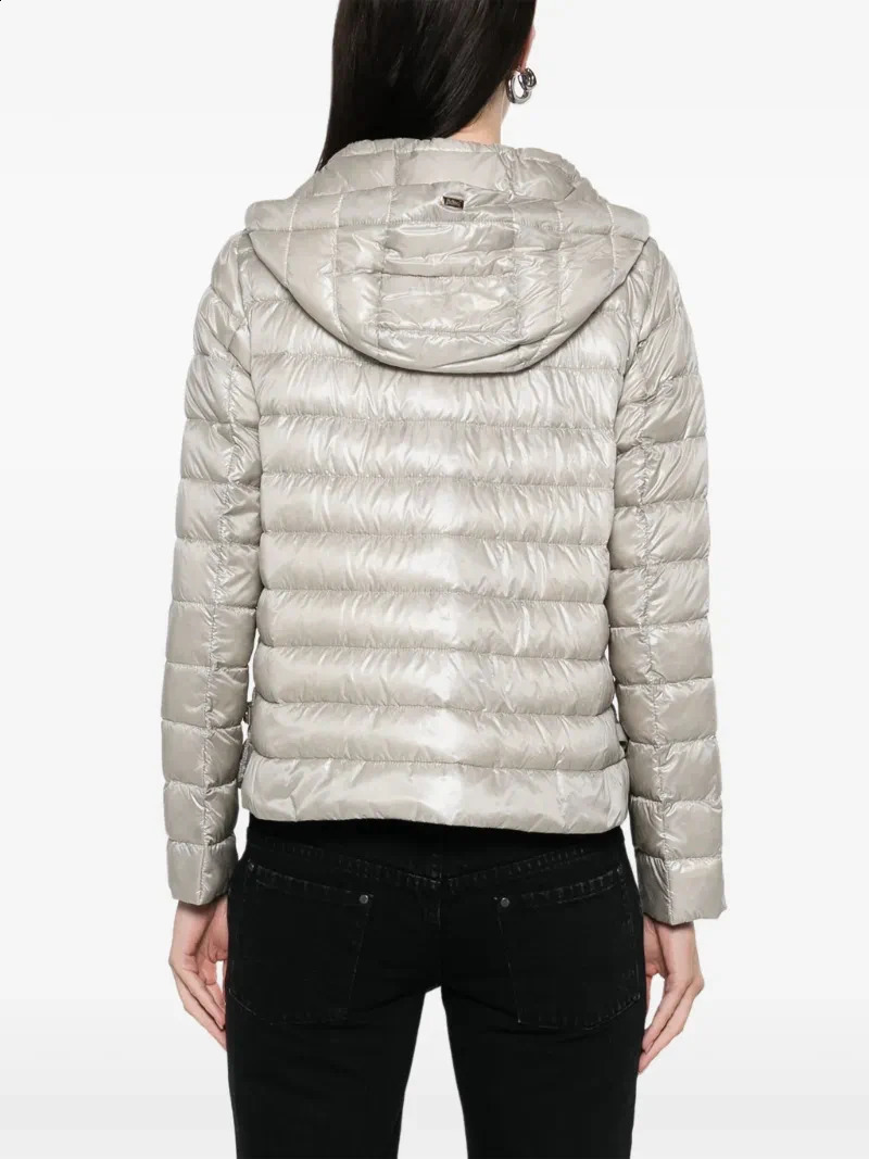 H style pure color drawstring hooded temperament commuting light and thin down jacket 251022