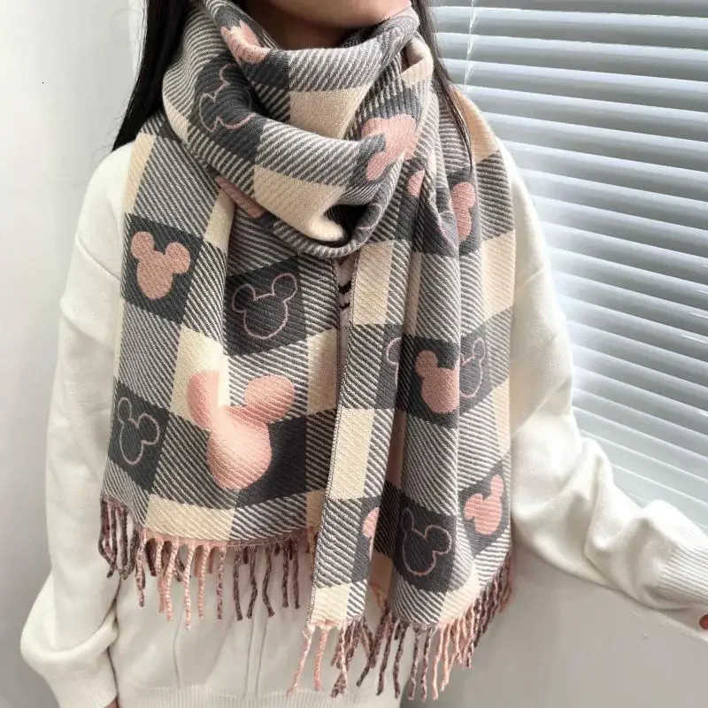 Disney Mickey Scarf Soft Winter Warm Thickened Scarf Women Shawl Imitation Cashmere Retro Foreign Print Design Style Scarf Gifts H251023
