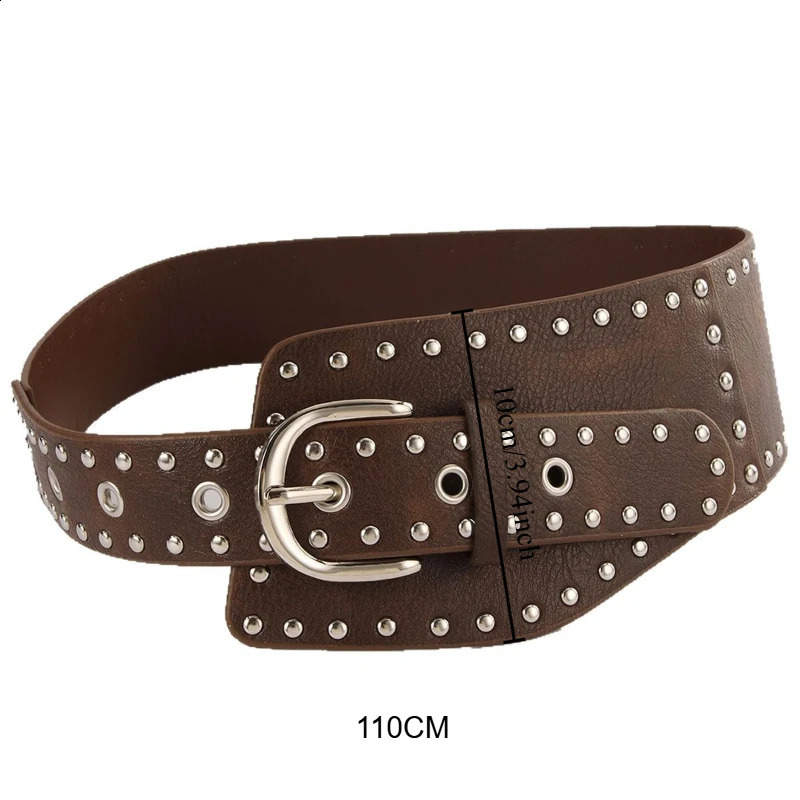 Y2K Rivet Irregular Wide Belt Women Punk Curved Small Curved Piece PU Pin Buckle Fashion Belt Spice Girls Dress Jeans Decoration 251013