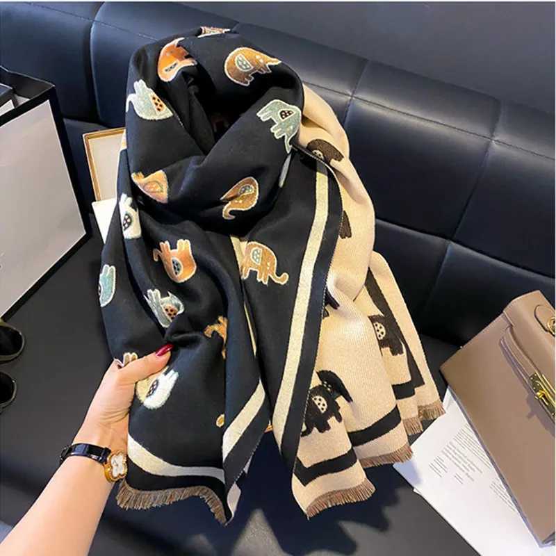2023 New Women Winter Scarf Cashmere Shawls and Wraps Bufandas Bird Print Warm Thick Scarves Blanket for Lady J251113