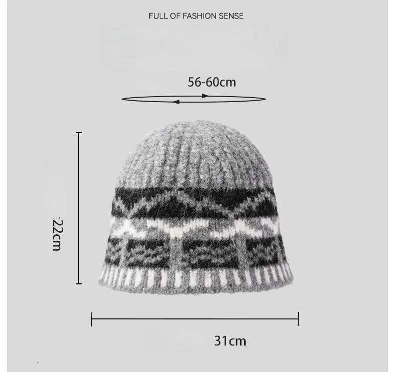 Jacquard Knit Fishermans Hat Winter Vintage Wool Beanie ColdProtecting EarCovering PullOver Hat TrendyXJ251023