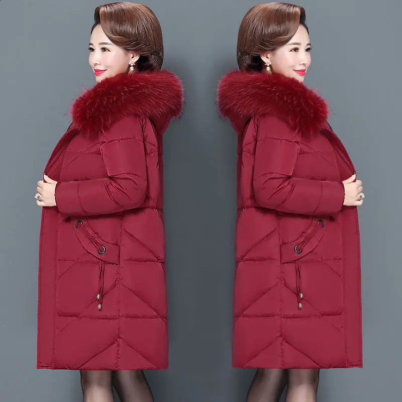 Middleaged mother Winter Coat Thicken Slim Cotton padded Jacket Windproof Loose Female Warm Fur collar Hooded Parkas Outwear 251021