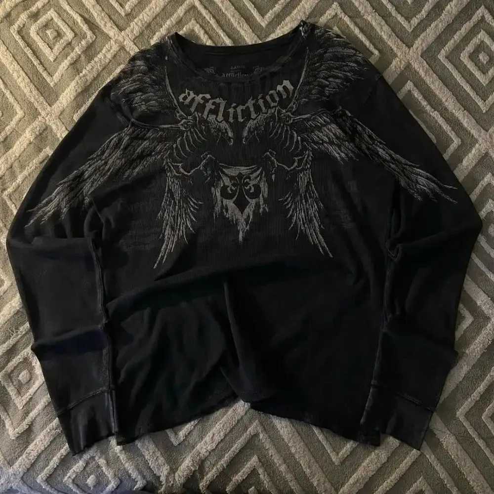 Fashionable mens autumn personalized skull letter print micro elastic comfortable long sleeved Tshirt outdoor street style topXJ251023