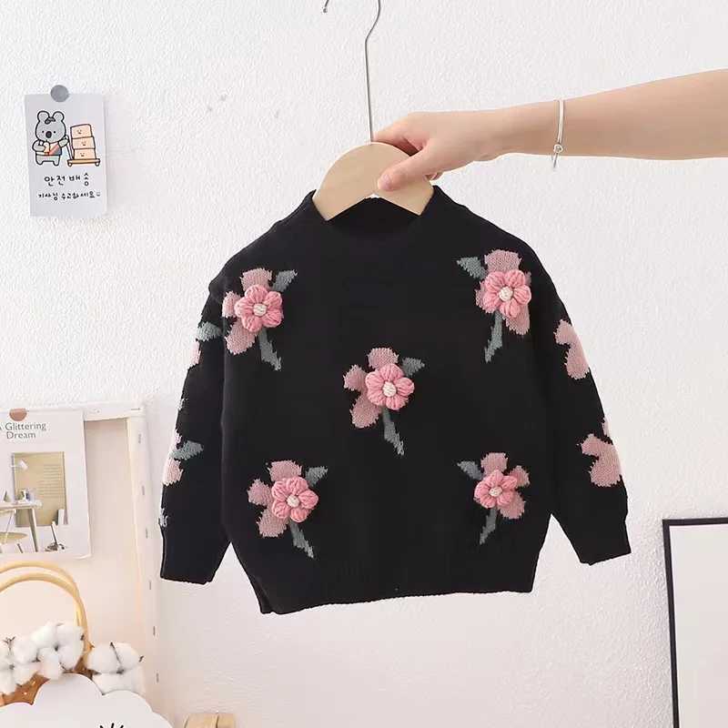 27 year old childrens clothing autumn winter new girl cute little flower baby knitted pullover childrens sweater base shirt C251023